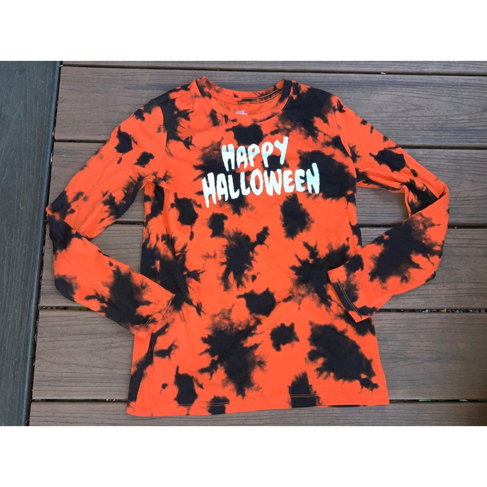 Way To Celebrate Halloween Shirt XL (14-16) Orange Black Tie Dye Long Sleeve